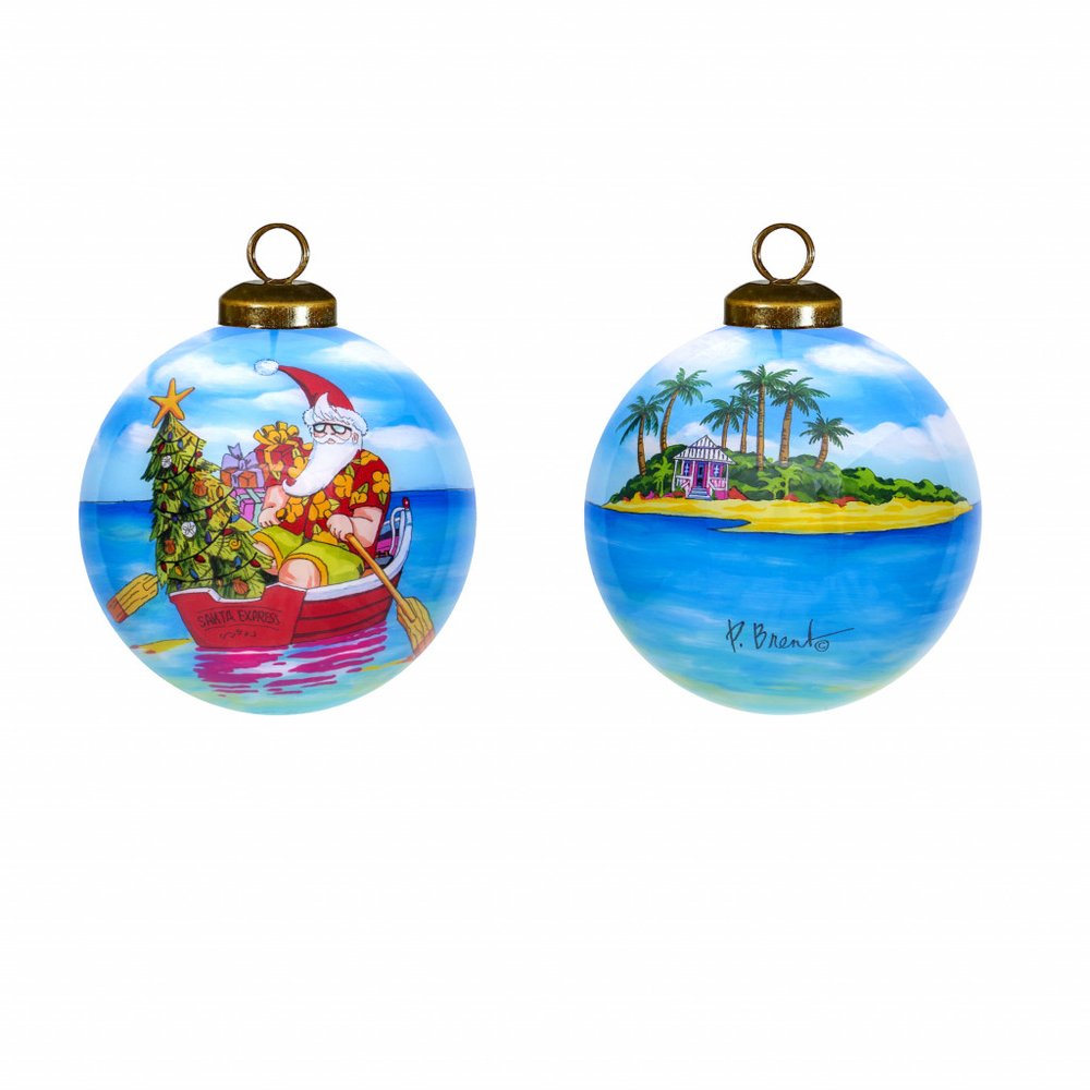 Rowing Santa Express Hand Painted Mouth Blown Glass Ornament HomeRoots