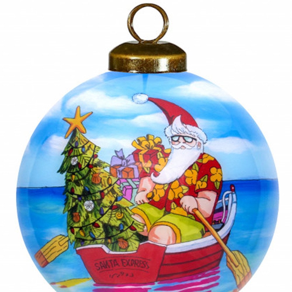 Rowing Santa Express Hand Painted Mouth Blown Glass Ornament HomeRoots