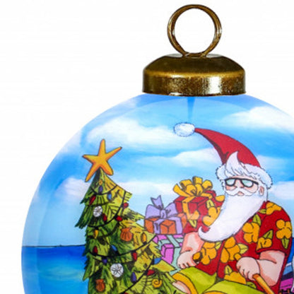 Rowing Santa Express Hand Painted Mouth Blown Glass Ornament