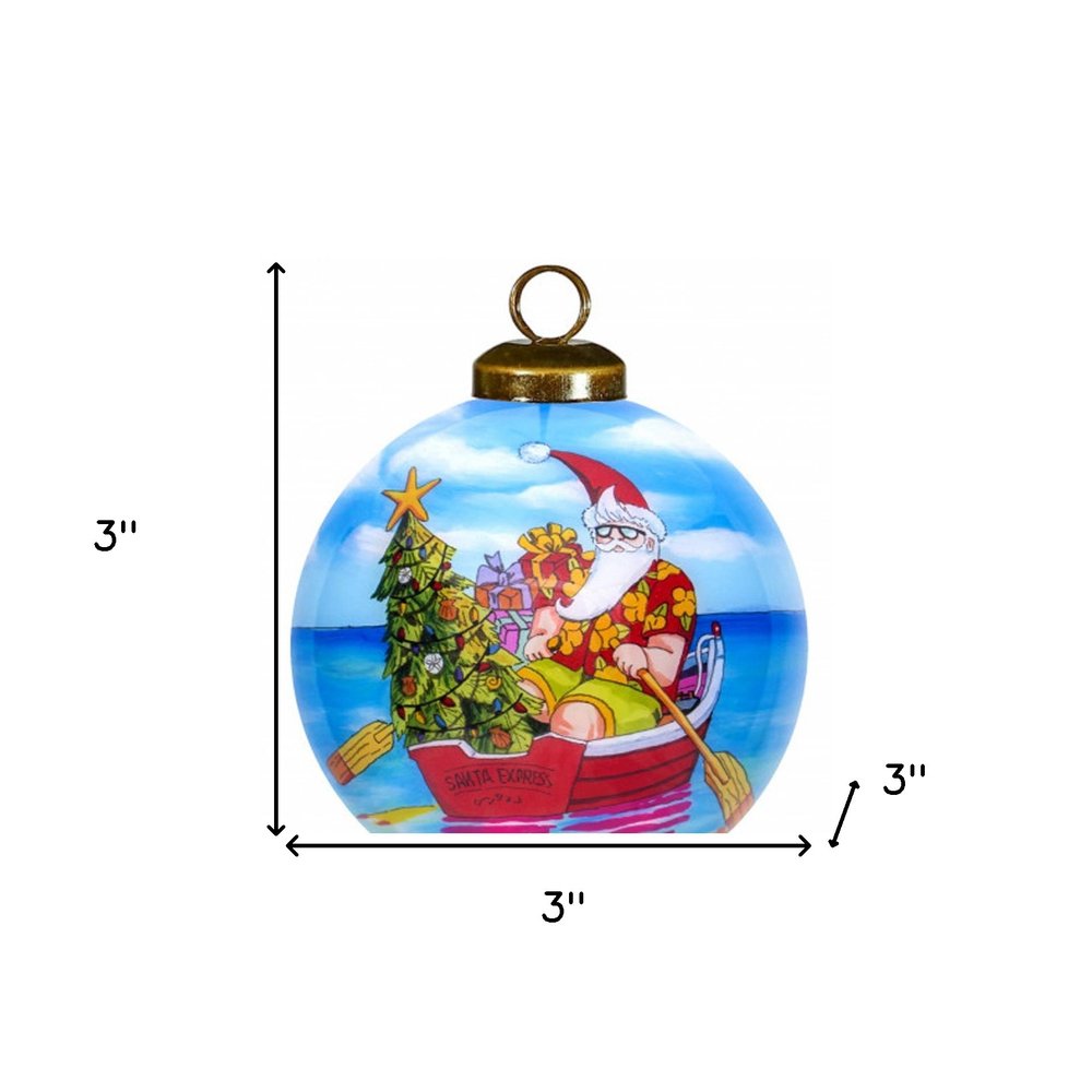 Rowing Santa Express Hand Painted Mouth Blown Glass Ornament HomeRoots