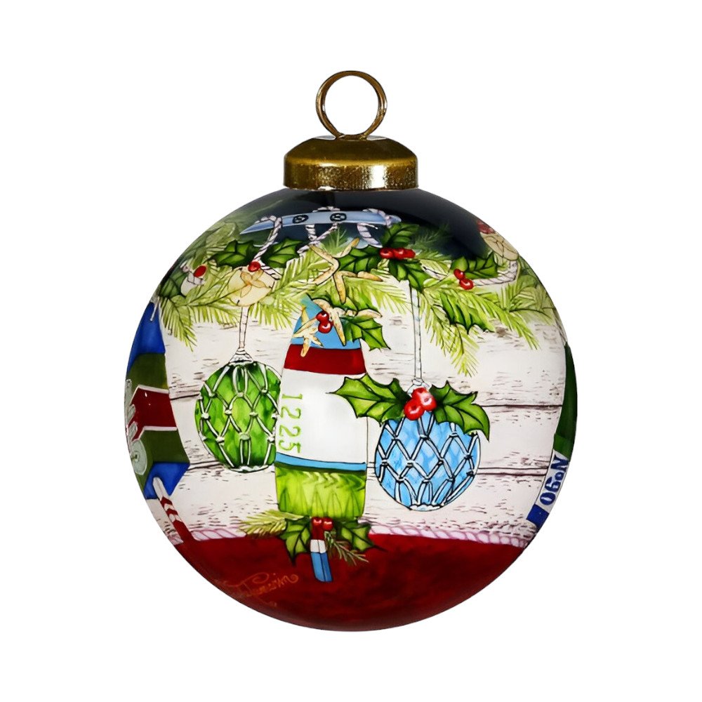 Holly Seas And Greetings Hand Painted Mouth Blown Glass Ornament HomeRoots