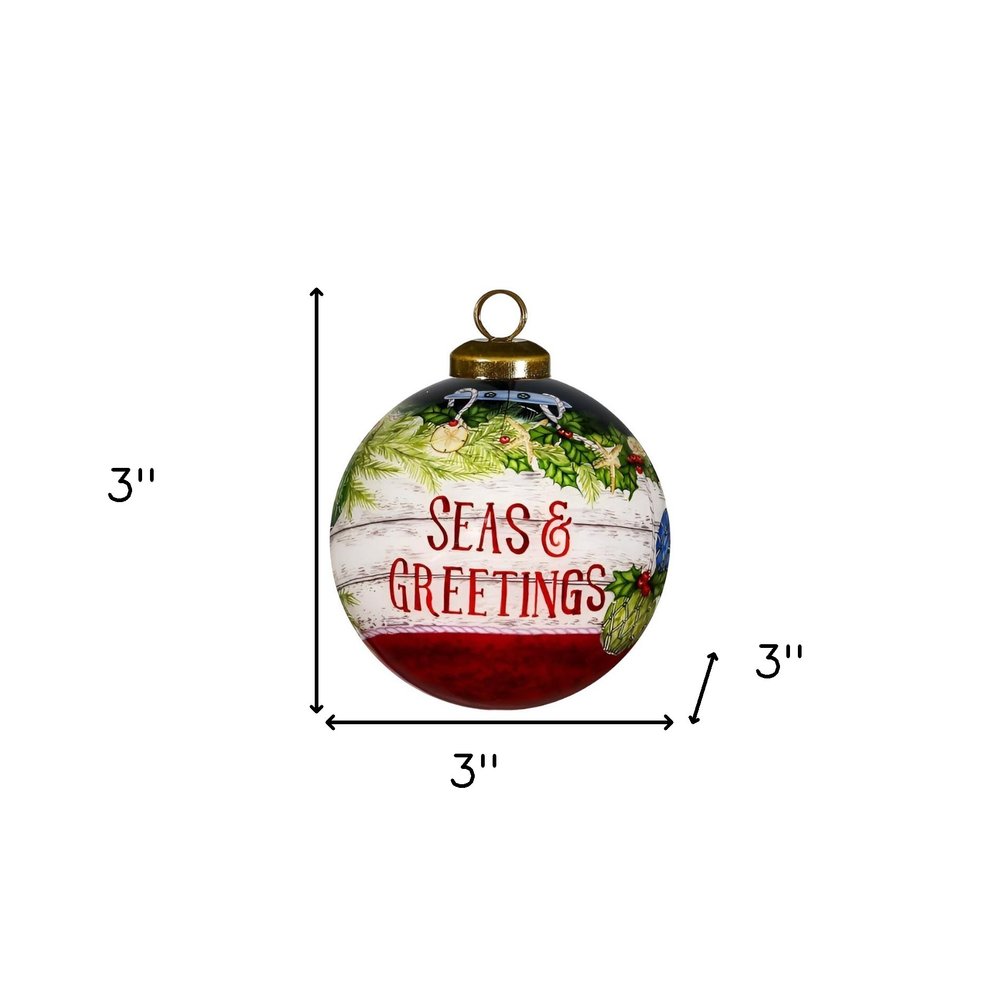 Holly Seas And Greetings Hand Painted Mouth Blown Glass Ornament HomeRoots