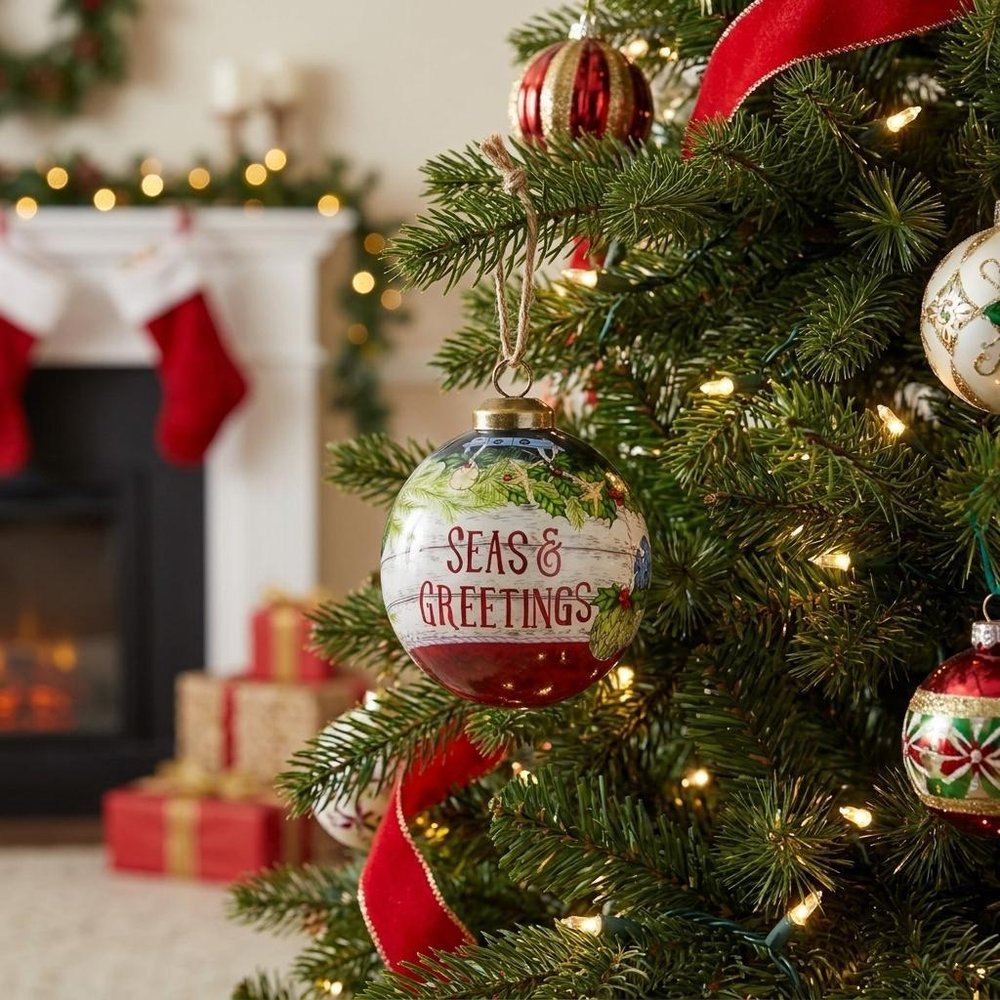 Red White And Green Glass Ball Ornament HomeRoots
