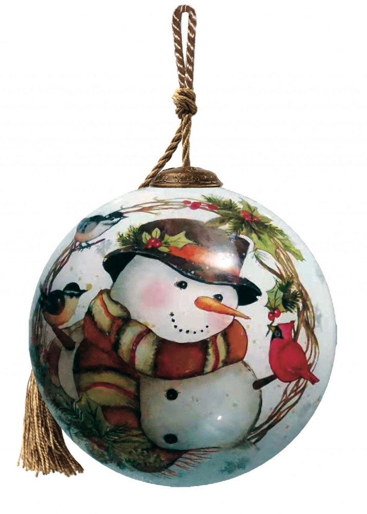 Winter Wreath Forest Snowman Hand Painted Mouth Blown Glass Ornament HomeRoots