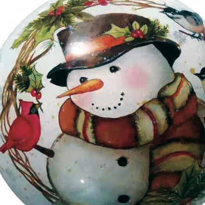 Winter Wreath Forest Snowman Hand Painted Mouth Blown Glass Ornament