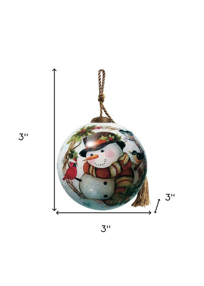 Winter Wreath Forest Snowman Hand Painted Mouth Blown Glass Ornament HomeRoots