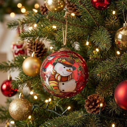 Winter Wreath Forest Snowman Hand Painted Mouth Blown Glass Ornament HomeRoots