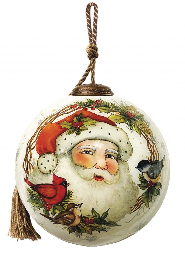 Winter Wreath Forest Santa Hand Painted Mouth Blown Glass Ornament — view 2