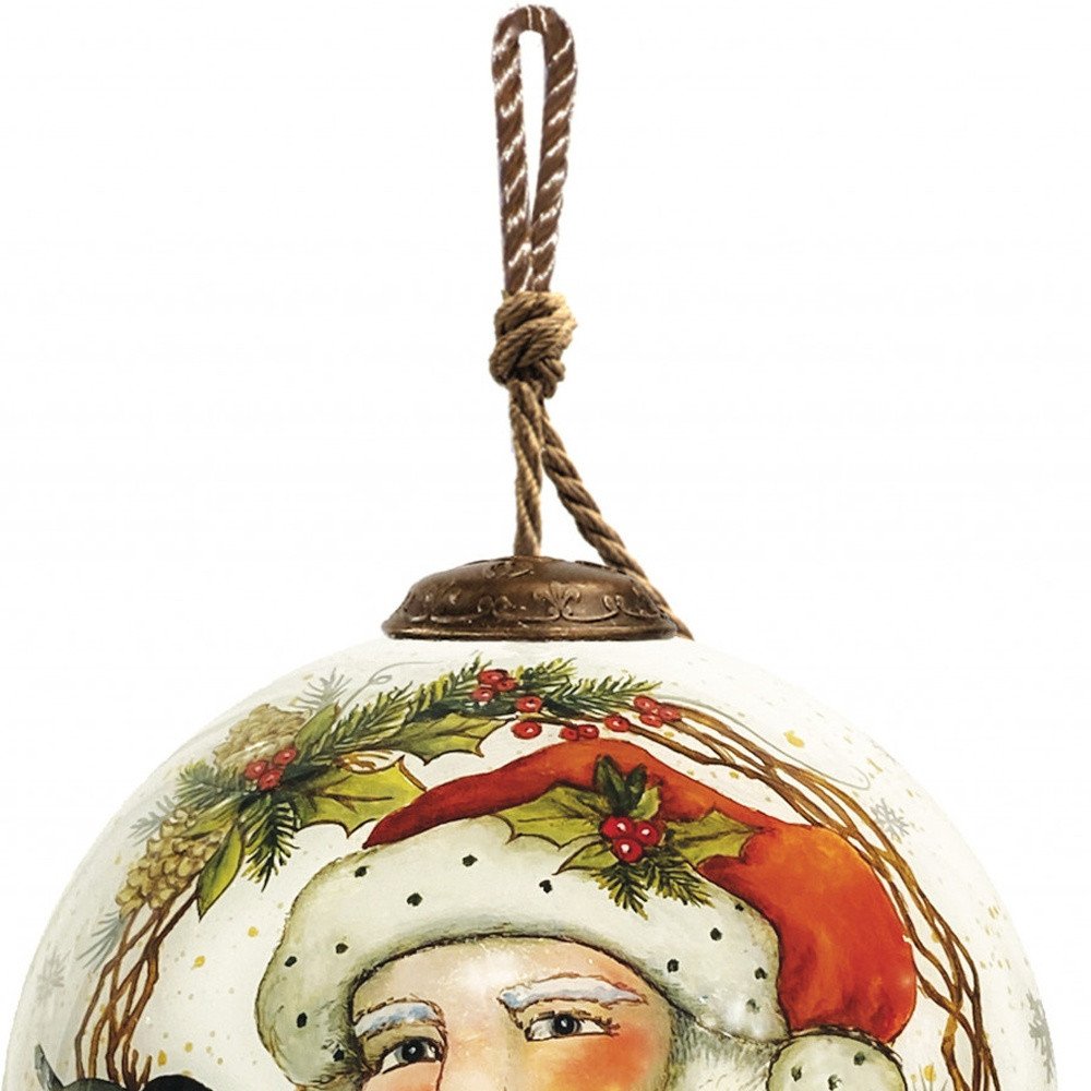 Winter Wreath Forest Santa Hand Painted Mouth Blown Glass Ornament — view 3