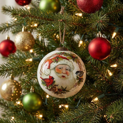 Winter Wreath Forest Santa Hand Painted Mouth Blown Glass Ornament HomeRoots