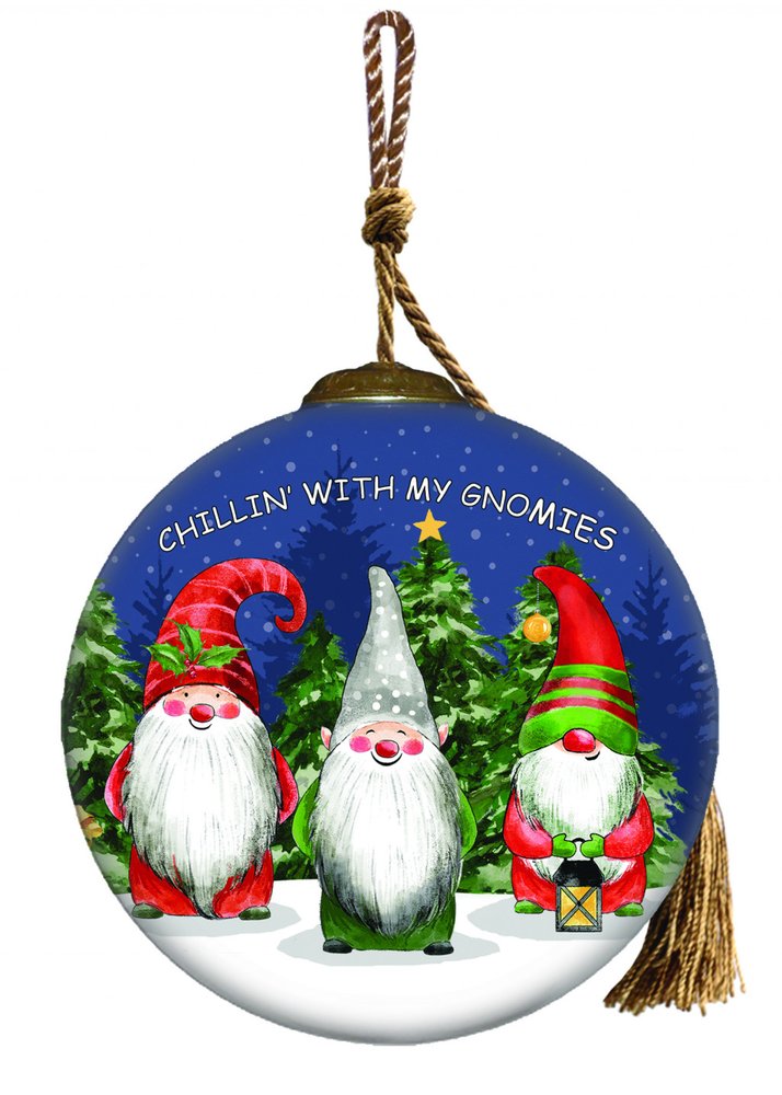 Casual Gnomes in Christmas Mode Hand Painted Mouth Blown Glass Ornament HomeRoots
