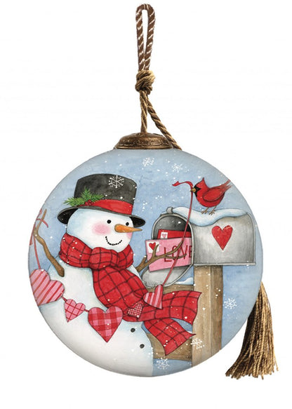 Valentine Snowman Hand Painted Mouth Blown Glass Ornament HomeRoots