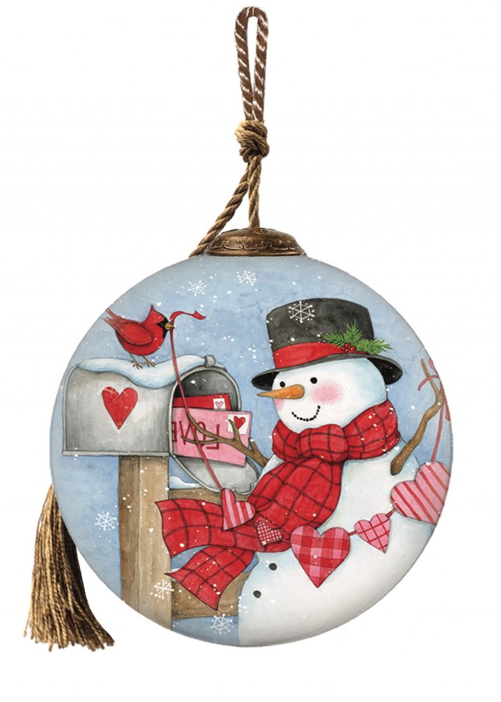 Valentine Snowman Hand Painted Mouth Blown Glass Ornament HomeRoots
