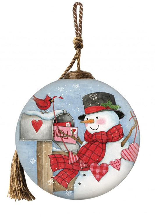 Valentine Snowman Hand Painted Mouth Blown Glass Ornament HomeRoots
