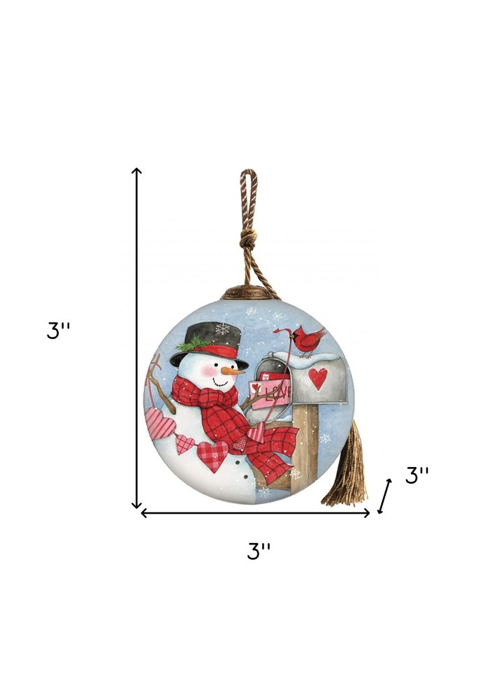 Valentine Snowman Hand Painted Mouth Blown Glass Ornament HomeRoots