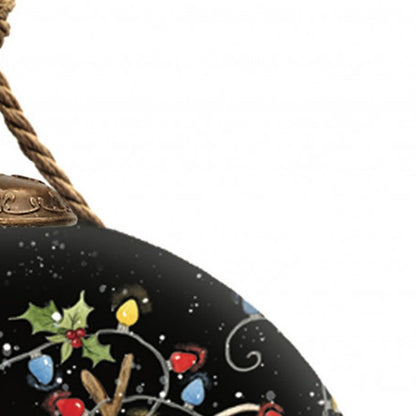 Snowman and Reindeer in Holiday Lights Hand Painted Mouth Blown Glass Ornament HomeRoots