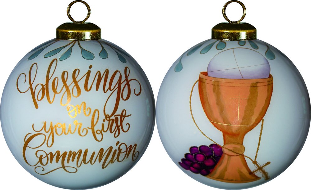 Gold First Communion Hand Painted Mouth Blown Glass Ornament — view 1