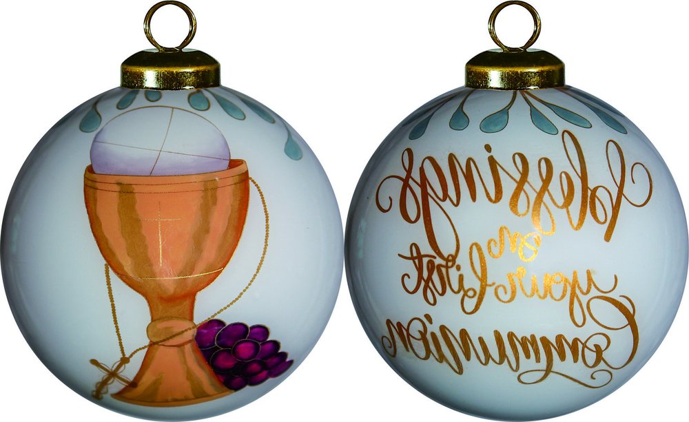Gold First Communion Hand Painted Mouth Blown Glass Ornament — view 2