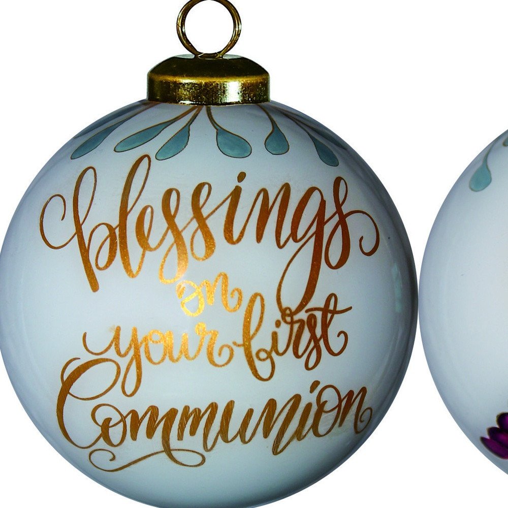 Gold First Communion Hand Painted Mouth Blown Glass Ornament — view 3