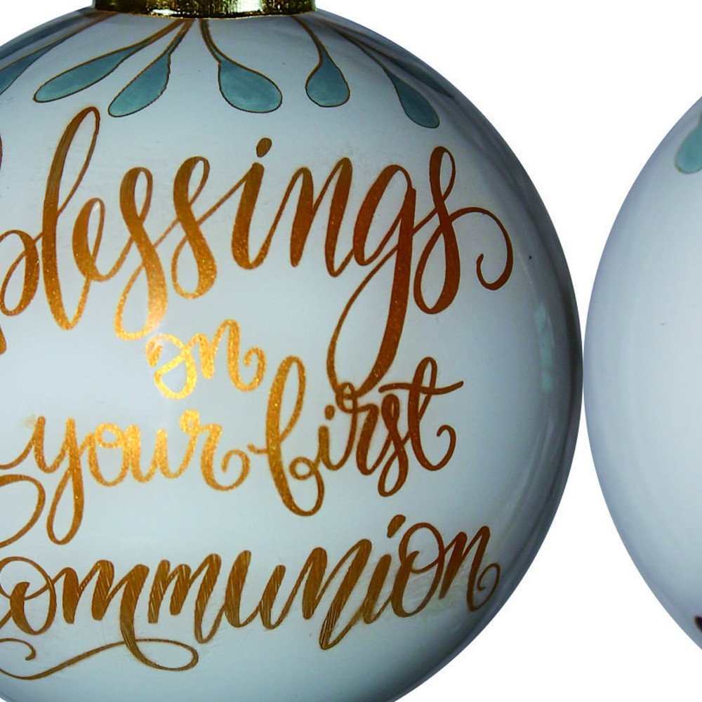 Gold First Communion Hand Painted Mouth Blown Glass Ornament HomeRoots