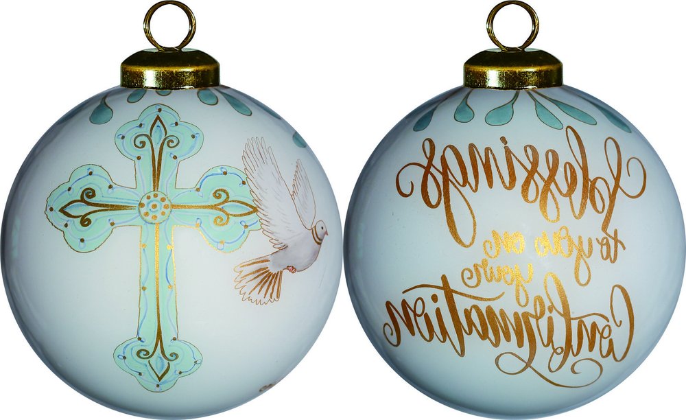 Gold Confirmation Hand Painted Mouth Blown Glass Ornament HomeRoots