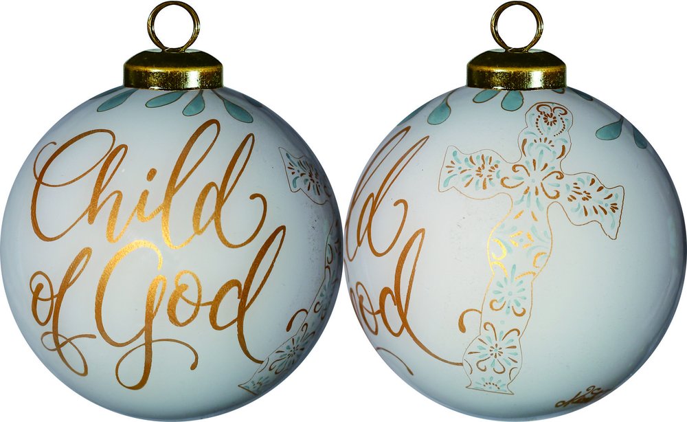 White and Gold Child of God Hand Painted Mouth Blown Glass Ornament HomeRoots