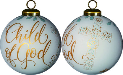 White and Gold Child of God Hand Painted Mouth Blown Glass Ornament HomeRoots