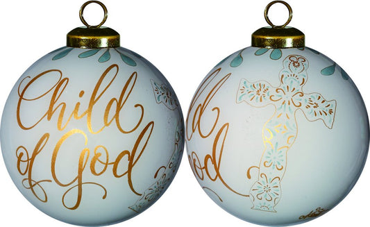 White and Gold Child of God Hand Painted Mouth Blown Glass Ornament HomeRoots