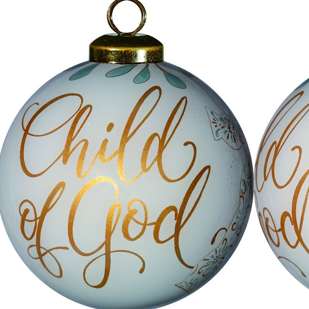 White and Gold Child of God Hand Painted Mouth Blown Glass Ornament HomeRoots