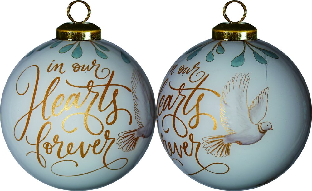 White and Gold In Our Hearts Forever Hand Painted Mouth Blown Glass Ornament HomeRoots