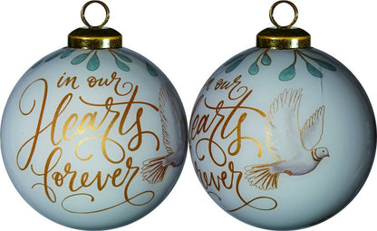 White and Gold In Our Hearts Forever Hand Painted Mouth Blown Glass Ornament HomeRoots