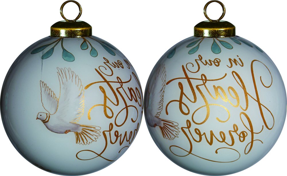 White and Gold In Our Hearts Forever Hand Painted Mouth Blown Glass Ornament HomeRoots