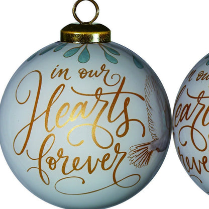 White and Gold In Our Hearts Forever Hand Painted Mouth Blown Glass Ornament HomeRoots