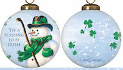 Green Irish Snowman Hand Painted Mouth Blown Glass Ornament HomeRoots