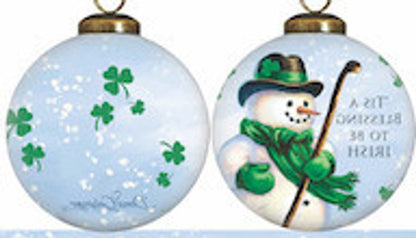 Green Irish Snowman Hand Painted Mouth Blown Glass Ornament HomeRoots