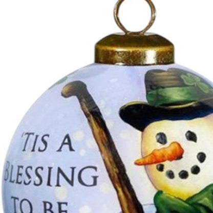 Green Irish Snowman Hand Painted Mouth Blown Glass Ornament HomeRoots