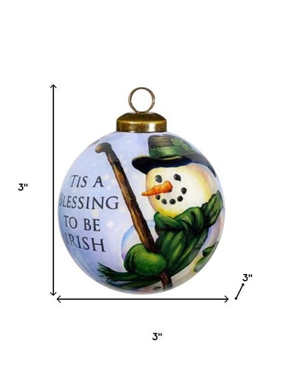 Green Irish Snowman Hand Painted Mouth Blown Glass Ornament HomeRoots