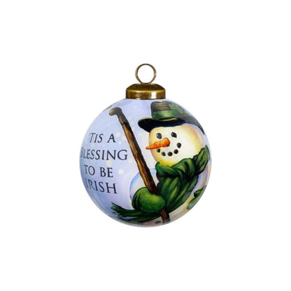 Green Irish Snowman Hand Painted Mouth Blown Glass Ornament HomeRoots