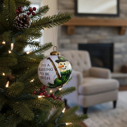 Green Irish Snowman Hand Painted Mouth Blown Glass Ornament HomeRoots
