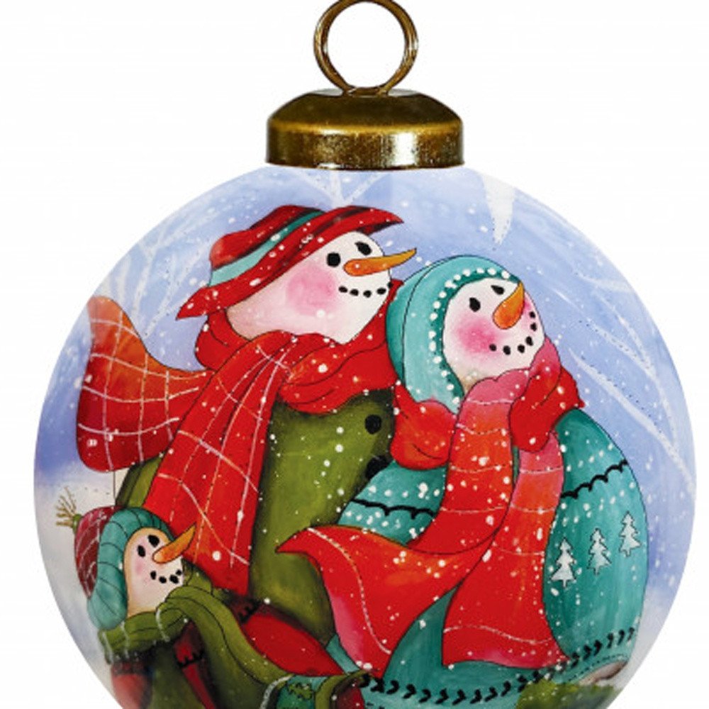 Snowman Family Bless Our Family Wordings Hand Painted Mouth Blown Glass Ornament — view 3