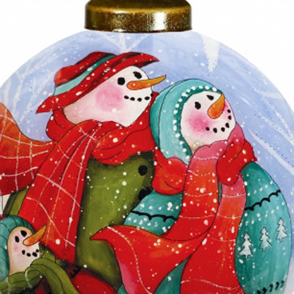 Snowman Family Bless Our Family Wordings Hand Painted Mouth Blown Glass Ornament HomeRoots