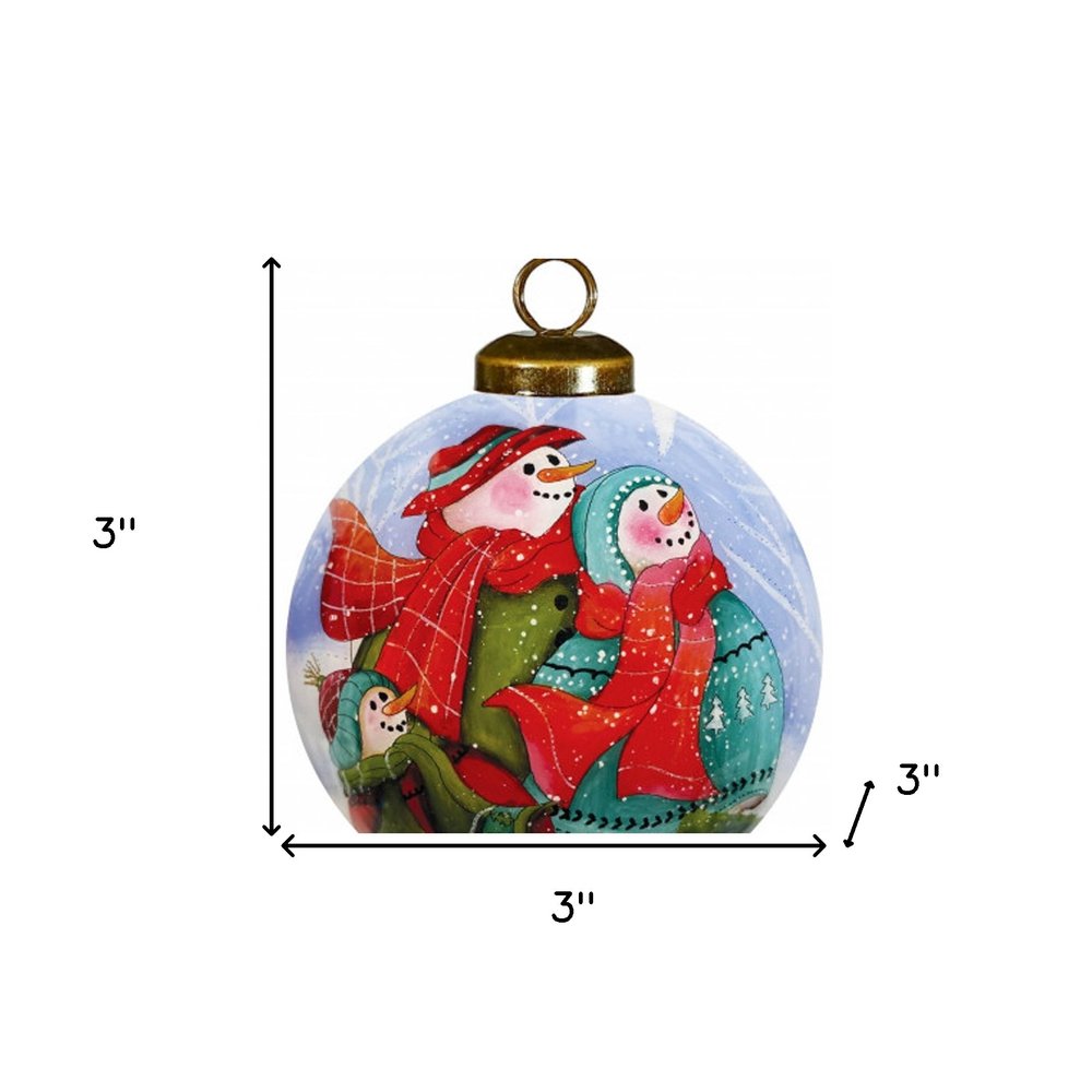 Snowman Family Bless Our Family Wordings Hand Painted Mouth Blown Glass Ornament HomeRoots
