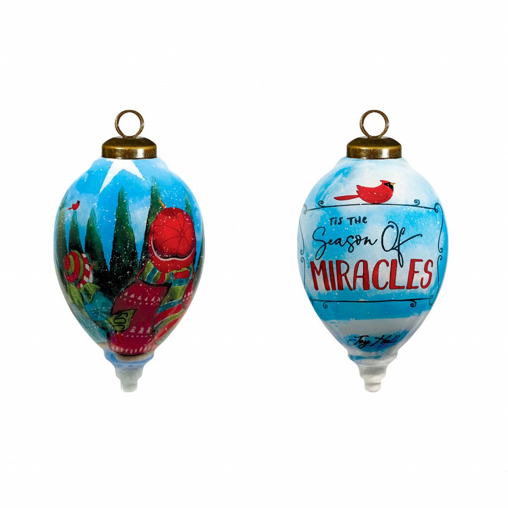 Season of Miracles Wordings Snowman Hand Painted Mouth Blown Glass Ornament HomeRoots