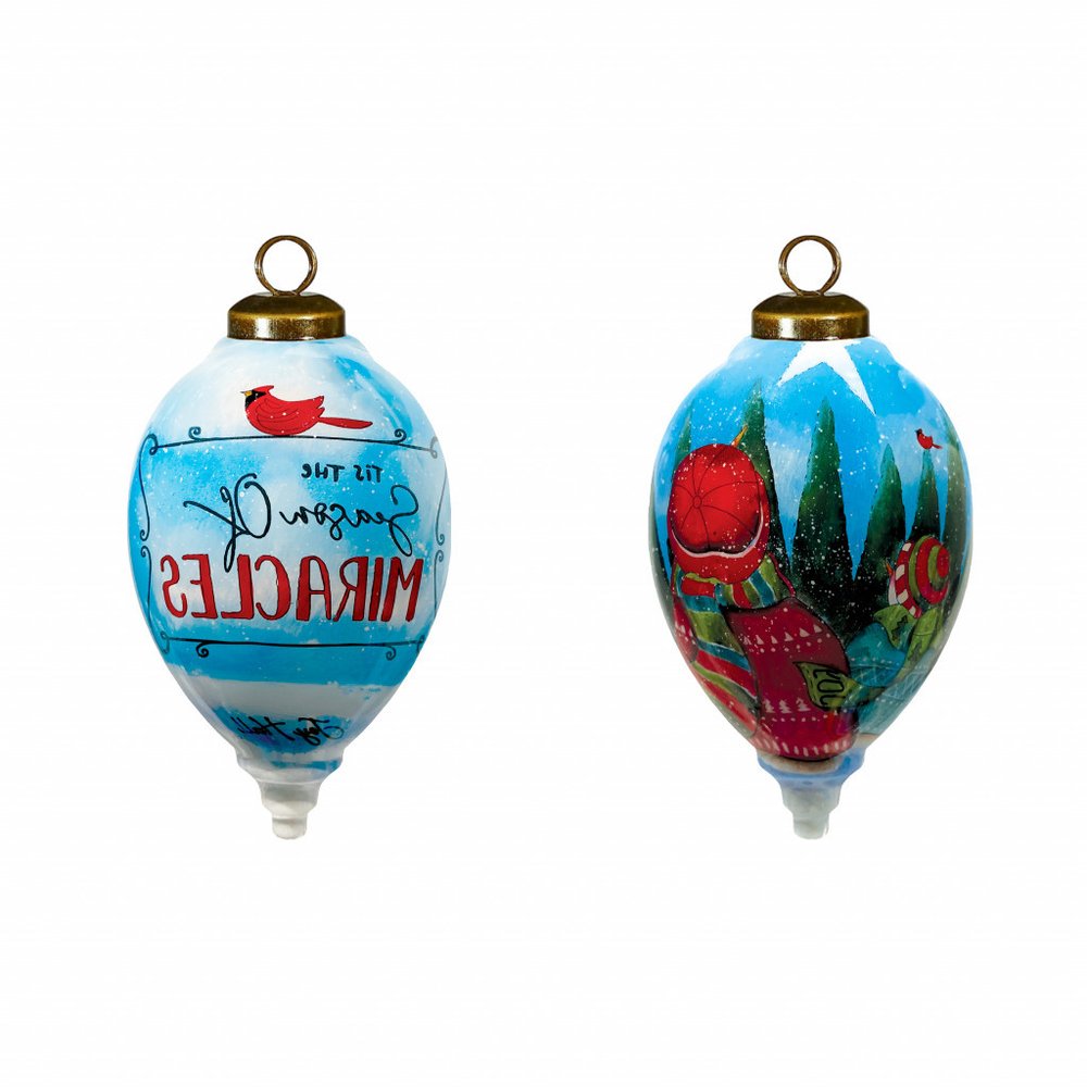 Season of Miracles Wordings Snowman Hand Painted Mouth Blown Glass Ornament HomeRoots