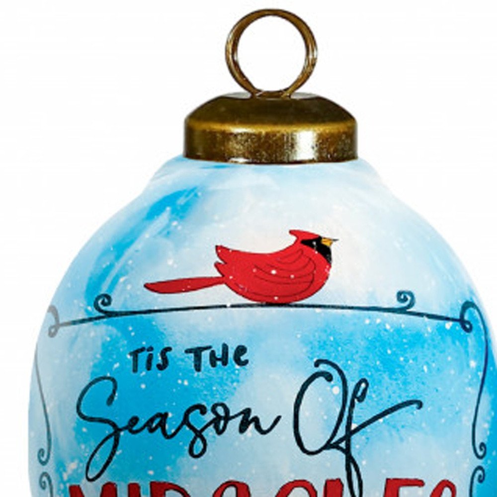 Season of Miracles Wordings Snowman Hand Painted Mouth Blown Glass Ornament HomeRoots