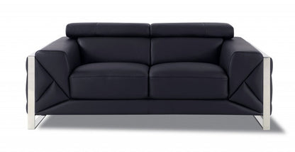 75" Black And Silver Italian Leather Loveseat HomeRoots