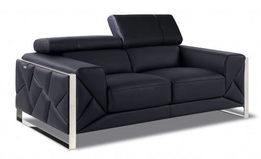 75" Black And Silver Italian Leather Loveseat HomeRoots