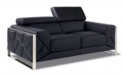 75" Black And Silver Italian Leather Loveseat HomeRoots