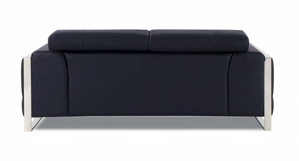 75" Black And Silver Italian Leather Loveseat HomeRoots