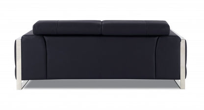 75" Black And Silver Italian Leather Loveseat HomeRoots